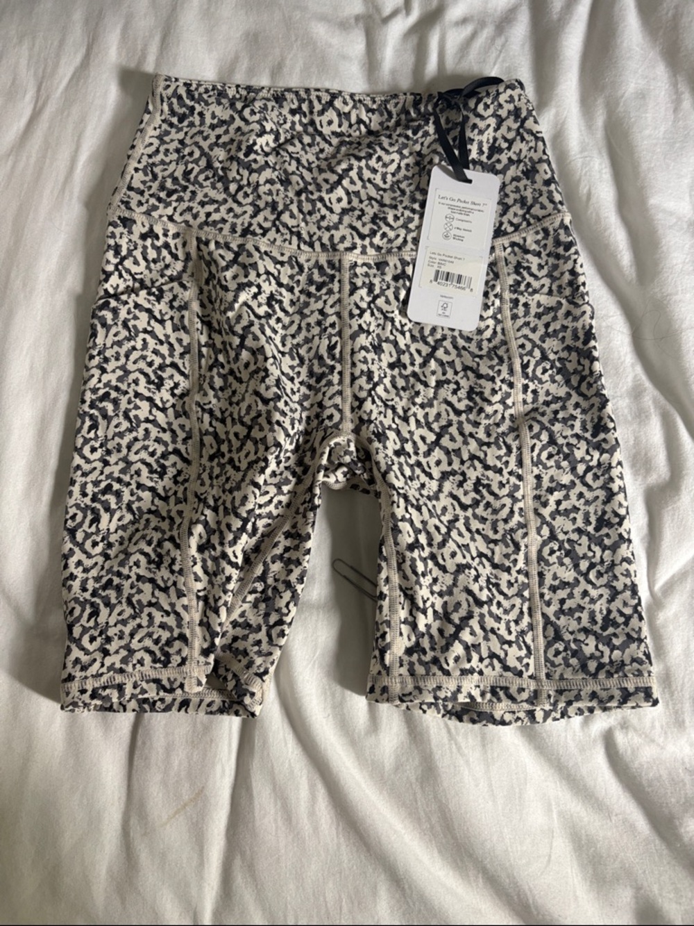 Varley Leopard-Effect High-Rise Bike Shorts in Black & Cream